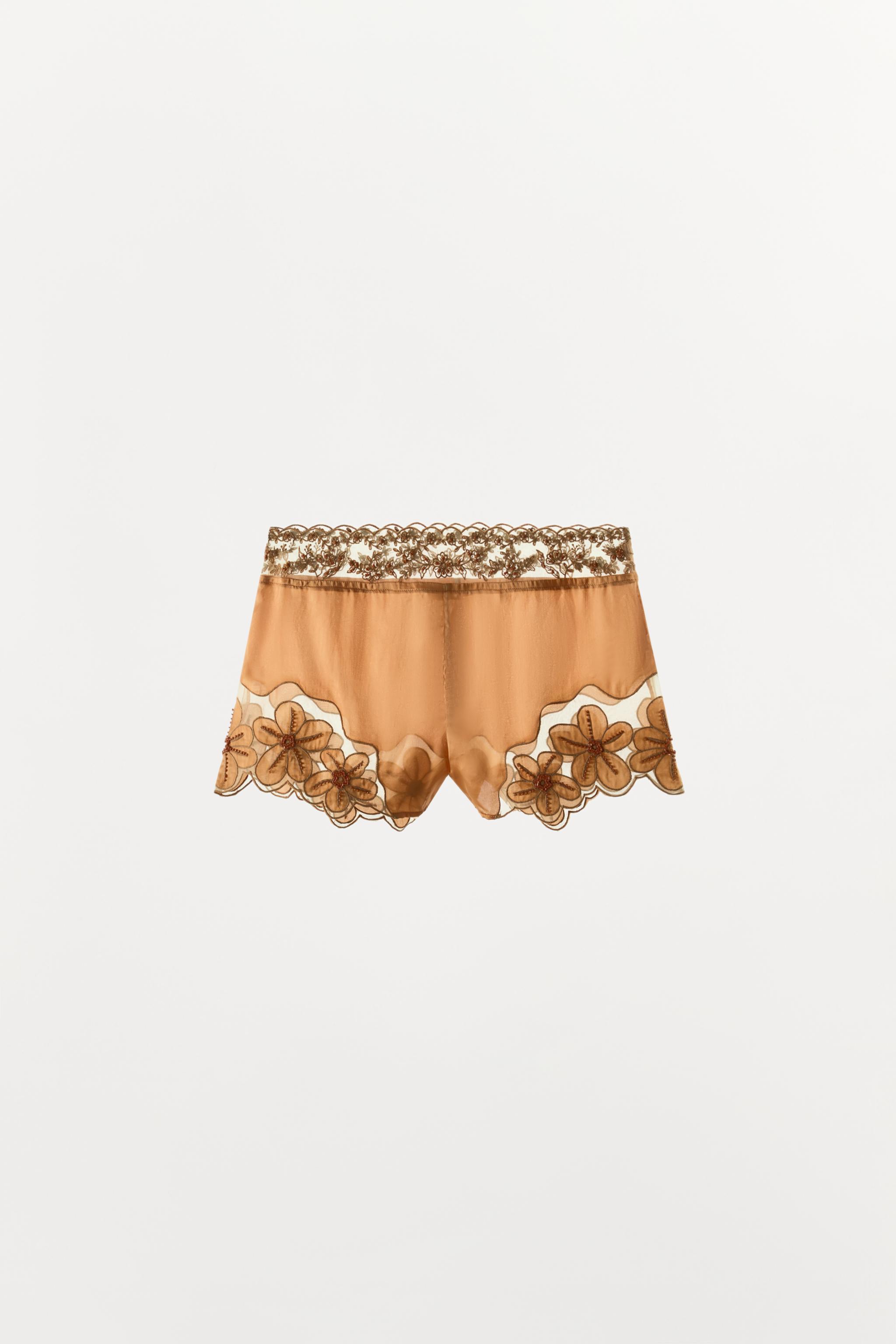 BEADED FLORAL EMBROIDERED SHORTS